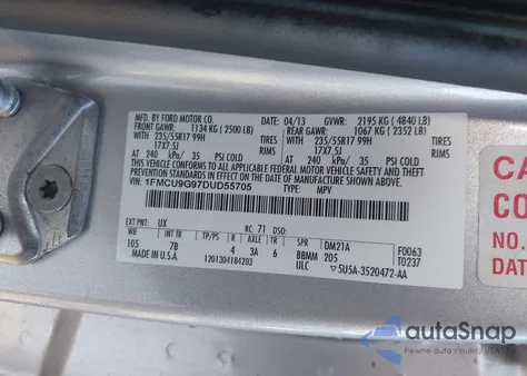 2013 Ford Escape Se из США, поврежденный, VIN 1FMCU9G97DUD55705